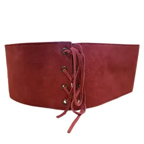 ARCADIA - Red Leather Suede Corset Lace Up Waist Belt - CLEARANCE