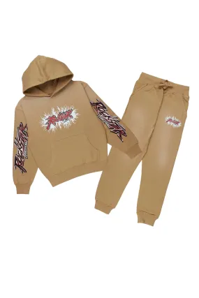 Boys Tidus Beige Hoodie Track Pant Set