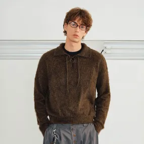 Brown Lace-Up Mohair Sweater