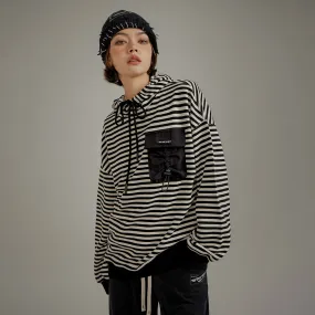 Striped Pocket Drawstring Hoodie