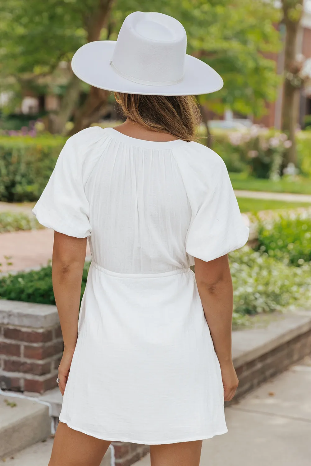 White Drawstring Shirt Dress